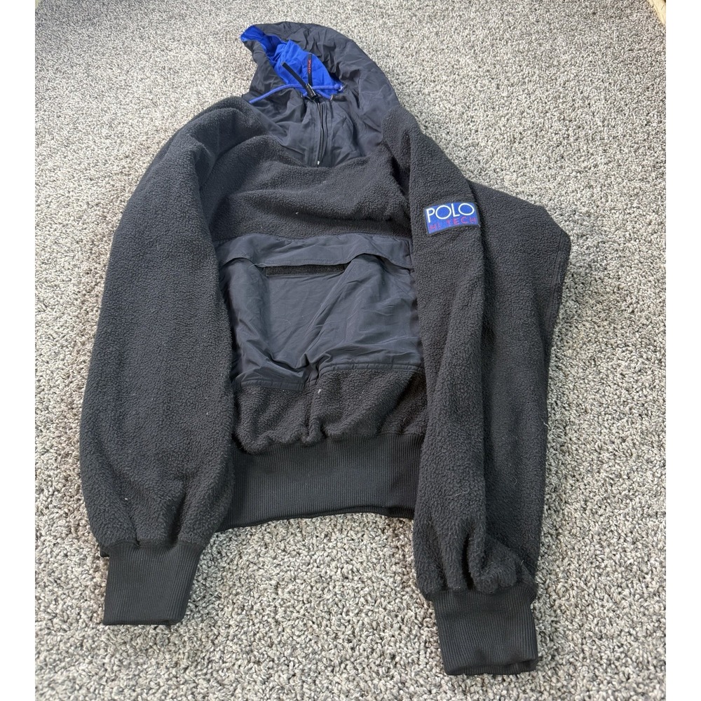Vintage Polo Ralph Lauren Hi Tech Fleece Anorak Jacket Men's Size XL Black